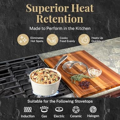 Gotham Steel Hammered 15Pcs Ceramic Cookware Set Nonstick, Induction Pots and Pans Set Non Stick with Bakeware Set & Steamer for Cooking, Non Toxic PFOA PFOS Free, Oven & Dishwasher Safe, Cream White - Image 8