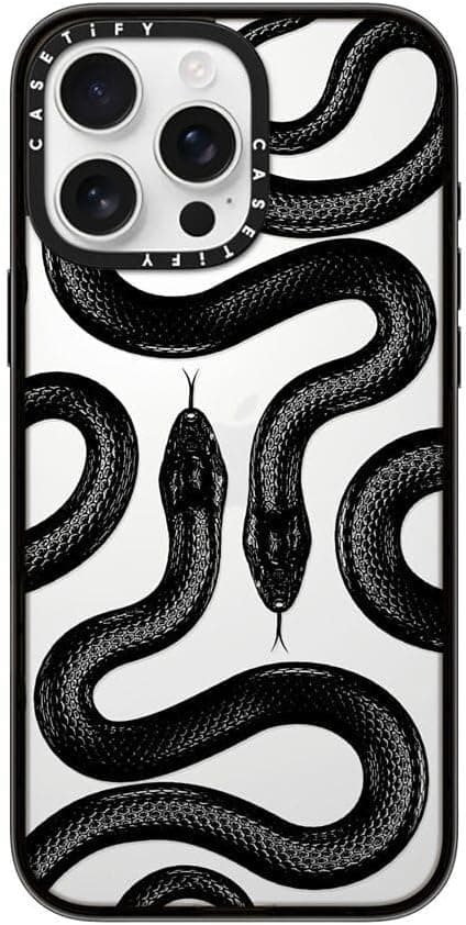 CASETIFY Compact iPhone 16 Pro Max Case [4 ft. 2X Military Grade Drop Protection/Slim/Lightweight] - Black Kingsnake - Clear Black - Image 1