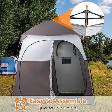 VINGLI 2 Room Shower Tent, 7.5 FT Instant Pop Up Shelter with Carrying Bag, Privacy Changing Room Tent, Perfect for Portable Toilet, Camping, Dressing, Outdoor Indoor, Easy Setup(Brown) - Image 3