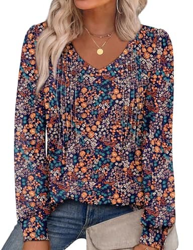 Alaroo Plus Size Tops for Women Blouses Maternity Shirts 2025 Fall Winter Clothes Boho Fashion Outfits V Neck Print 08 2XL - Image 1