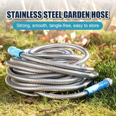 Metal Garden Hose 50ft Upgraded Kink Free and Rust Resistant Design, Stainless Steel Garden Hose With Solid Fitting and 8-Function Nozzle, Durable and Lightweight Outdoor Hose, Easy To Store - Image 2