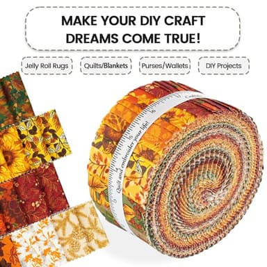 Craftido-18 Options-100% Cotton Jelly Roll Fabric Precut Strips for Quilting, Crafting, and Sewing, 40 Strips 2.5" x 44" Assorted Bundles for Rug, Quilt Project, DIY Craft and Home Decor-Fall Arrival - Image 5