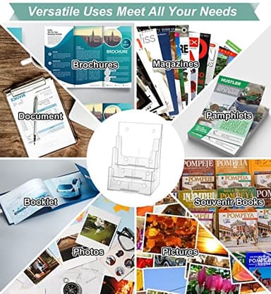 Acrylic Brochure Holder 8.5 x 11 inches, 3 Tier Clear Literature Holder with Removable Divider for Trifold 4 Inches Wide Pamphlet, Plastic Flyer Display Stand for Magazine, Document, Booklet - Image 7