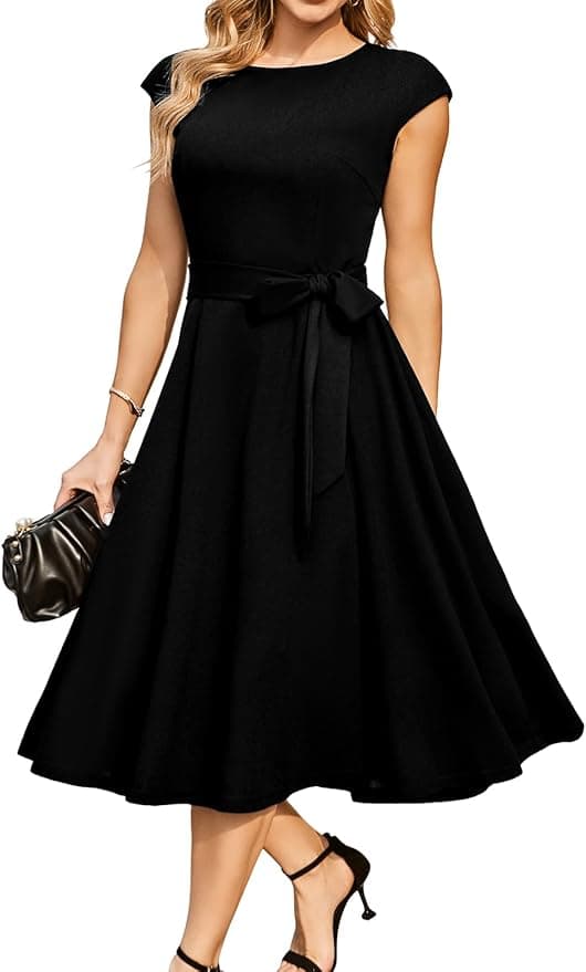 DRESSTELLS Women's Cocktail Dresses, Formal Wedding Guest Modest Church Vintage Tea Party Midi Evening Dress - Image 1