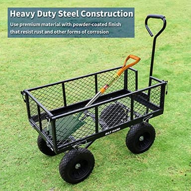 BILT HARD 880 lbs 10" Flat Free Tires Steel Garden Cart with 180° Rotating Handle and Removable Sides, Heavy Duty 4 Cu.Ft Capacity Utility Garden Carts and Wagons, Black - Image 3