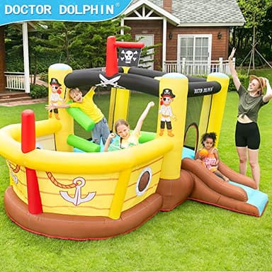 Doctor Dolphin Bounce House Inflatable Slide with Obstacles - Blower - Pirate Ship Theme - Ball Pit - Basketball Hoop, Inflatable Bouncers for Toddlers Kids Outdoor or Indoor, Wet and Dry - Image 6