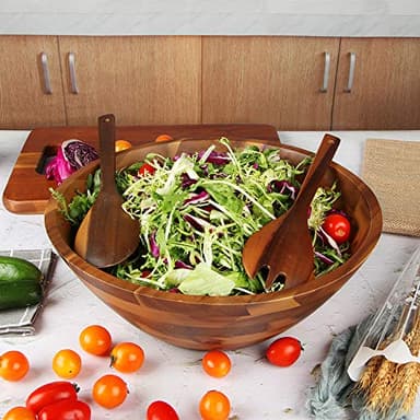 AIDEA Salad Bowls, Wooden Salad Bowls Set, Large Acacia Wood Serving Bowl for Fruits, Salad, 12.5" Big Salad Bowl with Serving Utensils - Image 3