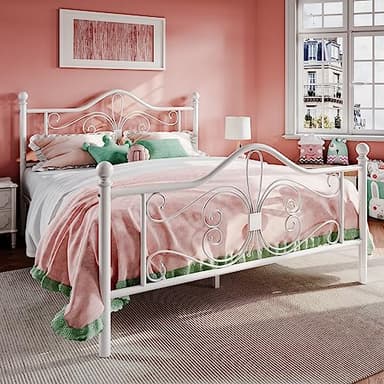 SHA CERLIN Queen Size Bed Frame with Headboard,Metal Bed Frame with Butterfly Pattern Design Headboard & Footboard,No Box Spring Needed,Easy Assembly,White - Image 3