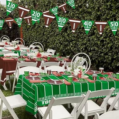 Gatherfun Football Party Supplies Kit Serve 24,Includes Dinner Plates, Dessert Napkins, Cups,Banner and Touchdown Tablecloth for Birthday Gameday Tailgate Decorations, Green (2023053002) - Image 3