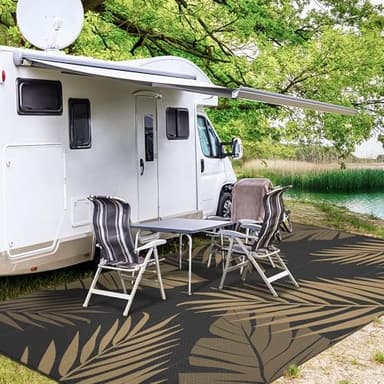 GENIMO Outdoor Rug 8' x 16' Waterproof for Patios Clearance, Reversible Outdoor Plastic Straw Camping Rug Carpet, Large Area Rugs Mats for RV, Camper, Deck, Balcony, Porch, Beach, Picnic, Black&Brown - Image 4