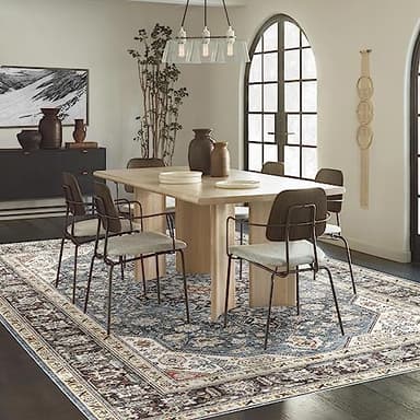 HILORUUG Washable Area Rug - 6x9 Bedroom Living Room Large Indoor Rugs Soft Oriental Vintage Rugs Non-Slip Backing Stain Resistant for Farmhouse Kitchen (6x9 Navy Blue) - Image 7