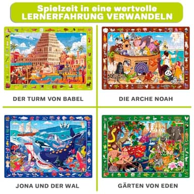QUOKKA 60 Piece Kids Puzzles Ages 5-8 - Set of 4 Bible Jigsaw Puzzles for Kids 4-6-10 Year Old - Tower of Babel - Noah`s Ark - Eden Toys for Children 5-7 yo - Christian Gifts for Boys & Girls - Image 6