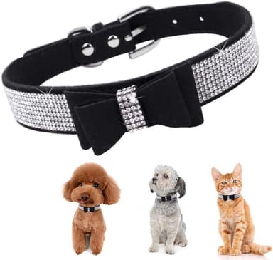 Extra Small Dog Collar with Bowtie，Rhinestone Bling Diamond Sparkly Crystal Jewel Cute Adjustable for Small Medium Large Girl Puppy Cat Collars Female Pet Kitten,Black XS - Image 2
