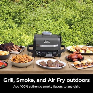 Ninja OG751 Woodfire Pro Outdoor Grill Built-In Thermometer,7-in-1 Master Grill,BBQ Smoker,& Outdoor Air Fryer Plus Bake,Roast,Dehydrate & Broil,Woodfire Technology,Weather-Resistant,Grey XL - Image 2