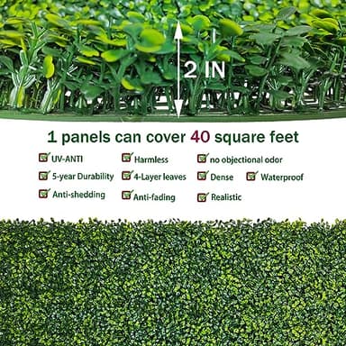 ODTORY Artificial Boxwood Roll Panels,48 X 120 in(40 sqft) UV-Anti Artificial Ivy Privacy Fence Wall Screen for Indoor Outdoor Green Grass Wall Decor & Ivy Fence Covering Privacy - Image 3