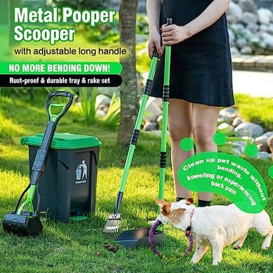 MXF Pooper Scooper Set - 28" Dog Pooper Scooper & Long Handle Stainless Metal Tray&Rake, 15 Litre Step Dog Poop Trash Can w/Removable Inner Bucket, 20 Waste Bags for Outdoors - Image 5