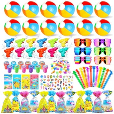 Pool Party Favors and Beach Party Favors,158PCS Summer Pool Toys for Kids, Undersea theme decoration, Including Beach Balls, Sunglasses, Bubble Wands, Stamp and Crystal Shells for Kids Ages 4-8 8-12 - Image 1