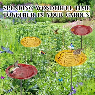 KHayRovies 2Pcs Metal Bird Baths for Outside, Hummingbird Small Birdbath Bowl for Outdoors with Metal Stake, Bird Feeder for Garden Yard Lawn Decor (Red & Yellow) - Image 8