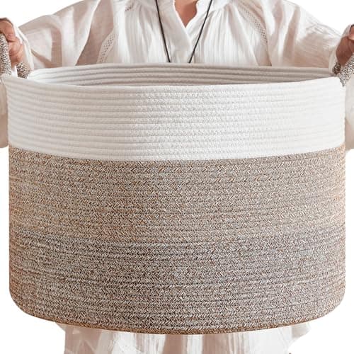 CLHMILY&Z Round Cotton Rope Storage Basket - 22x14.2 Inches - Stylish Nursery Storage Bin, Baby Toy Organizer, Soft Cotton Basket for Home Decor, Multi-Purpose Storage Solution - Image 1