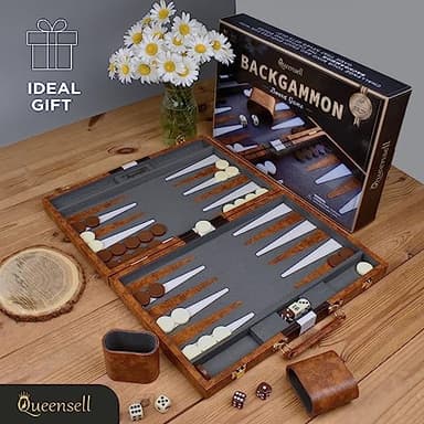 Large Backgammon Sets for Adults - Classic Board Games for 2 Players Adults and Kids - Premium Backgammon Set 15 inch Board and 32 Backgammon Pieces in Quality PU Leather Case - Gift for Man - Image 2