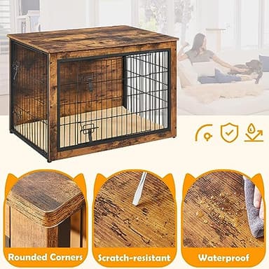 Yaheetech 40'' Dog Crate Furniture with Cushion Wooden Dog Crate with Double Doors/Adjustable Feet Side End Table for Small/Medium Dogs - Image 5