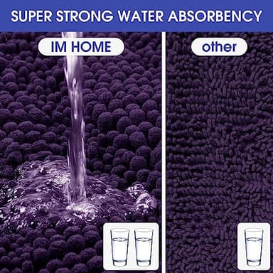 Striped Eggplant Purple Bathroom Rug Set 3 Pieces Ultra Soft, Non Slip Chenille Bath Carpet, Absorbent Plush Shaggy Bath Mats for Bathroom, Toilet, Bedroom, Kitchen - Image 4