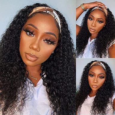 WENYAN Headband Wig Human Hair Deep Wave 20 Inch Wigs for Black Women Glueless None Lace Front Curly Wave Wig Brazilian Virgin Hair Wear and Go Wigs Machine Made 150% Density Natural Color - Image 1