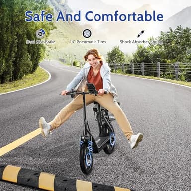 VOLPAM Electric Scooter Adults, Folding E-Scooter for Adults, 500W Motor, 22 MPH Speed, 27 Mile Range, 14" Tires, Electric Kick Scooter with Seat, with Dual Braking Dual Suspension - Image 5
