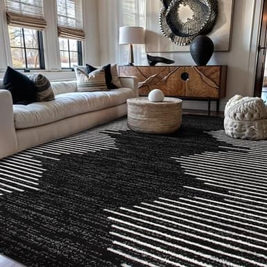 Rugshop Bohemian Stripe Stain Resistant High Traffic Living Room Kitchen Bedroom Dining Home Office Area Rug 8' x 10' Black - Image 1