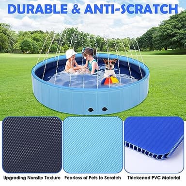 87" Large Dog Pool with Sprinkler, 2-in-1 Foldable Swimming Pool Non-Slip Hard Plastic Splash Sprinkler Kiddie Pool for Outdoor Backyard Kids Dogs Ducks and Pet Baths - Image 4