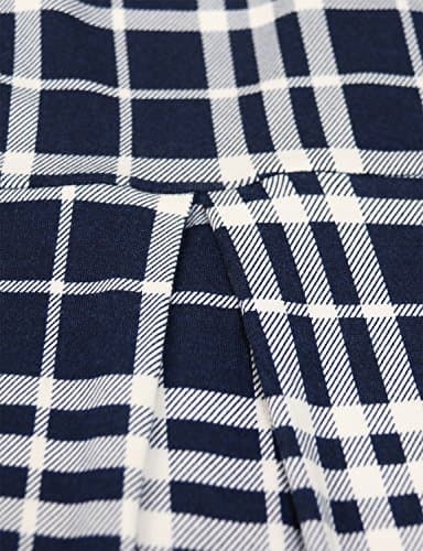 MOQIVGI Ladies Tops Plaid Print Tee Blouse Split V Neck Short Sleeve Checker Pattern Modern Fit Polyester Stretchy Shirt Woman Daily Wear Clothing Blue White Large - Image 5