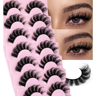 Mink Lashes Fluffy Wispy Lashes Natural Look 3D False Eyelashes D Curl Russian Strip Lashes 7 Pairs Short Fake Eyelash Pack by EYDEVRO - Image 1