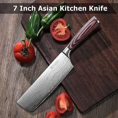 PAUDIN Nakiri Knife - 7" Razor Sharp Meat Cleaver and Vegetable Kitchen Knife, High Carbon Stainless Steel, Multipurpose Asian Chef Knife for Home and Kitchen with Ergonomic Handle - Image 4