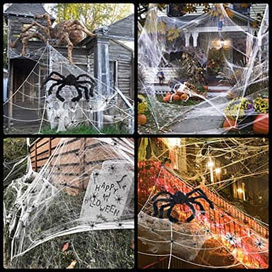 Halloween Decorations - 295" Halloween Spider Web Decorations Outdoor + 59" Giant Fake Spider with Triangular Huge Spiders Web - Scary Decor Clearance for Yard, Patio, Garden, Haunted House Décor - Image 7