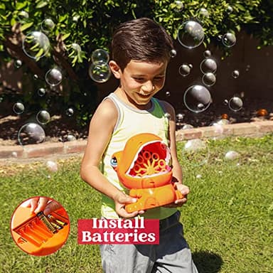JOYIN Dinosaur Bubble Machine, Bubble Blower with Solutions for Kids, Summer Outdoor Indoor Toy, Dinosaur Party Favor, Kids Birthday Gift (Orange) - Image 4