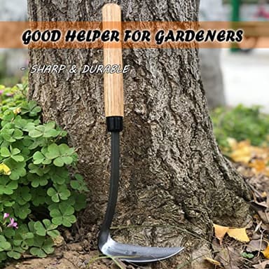 SHANFEEK Grass Sickle Japanese Weeding Hoe Garden Hand Tool Weeding Tools for Garden High-Strength Steel with Solid Wood Handle (Grey) - Image 4