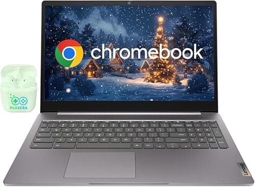 Lenovo 15.6" FHD IdeaPad Chromebook Laptop, 4GB RAM 320GB Storage (64GB eMMC+256GB SD Card), Dual-Core Intel Celeron, Chrome OS, Numeric Keypad, Camera Privacy Shutter, PLUSERA Earphones, Grey - Image 1
