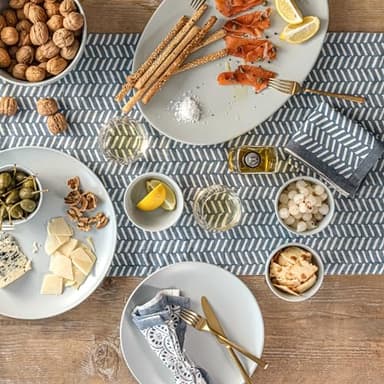 over&back 18x108 Printed Cotton Table Runner - Washable Table Runners for a Custom Home Decor Tablescape - Perfect for Coffee Table, Dinner Table, Living Room, and More - Blue Herringbone - Image 9