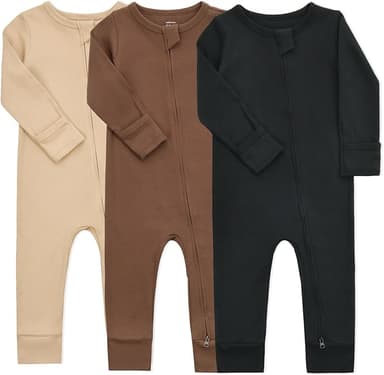 Aablexema Baby Cotton Footless Pajamas with Mitten, 3-pack Infant Romper Zip Up One Piece Jumpsuits Outfit - Image 1