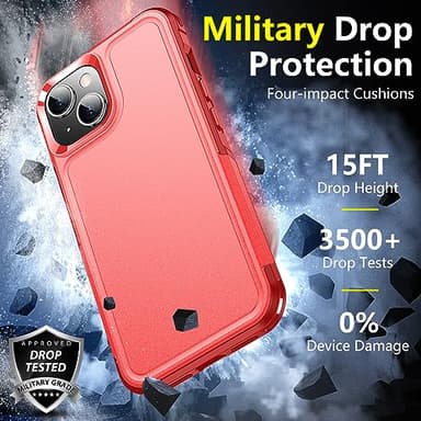 SPIDERCASE for iPhone 14 Case/iPhone 15 Case, [15 FT Military Grade Drop Protection][Non-Slip] 2 Pack [Tempered Glass Screen Protectors+Camera Lens Protectors] Heavy Duty Shockproof Case, Red - Image 3