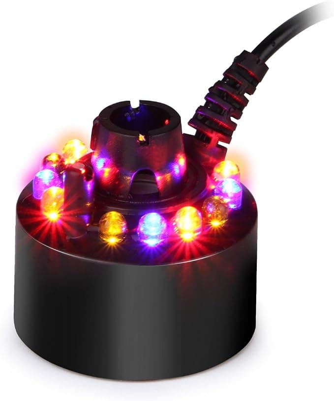 AGPTEK Mist Maker Fogger Water Fountain Pond Fog Machine Atomizer Air Humidifier with 12 LED Light Color Change for Office Home Room Car, Black - Image 1