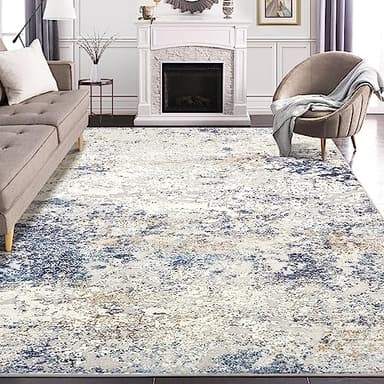 Area Rug Living Room Rugs - 5x7 Abstract Large Soft Indoor Washable Rug Neutral Modern Low Pile Carpet for Bedroom Dining Room Farmhouse Home Office - Beige Blue - Image 6