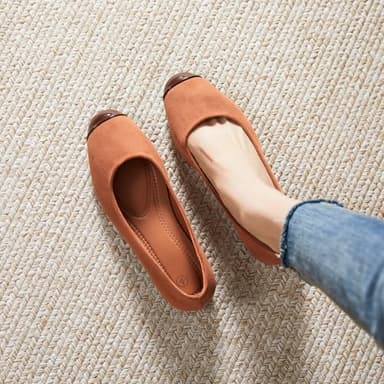 hash bubbie Women's Flats Shoes Ballet Flats Womens Round Toe Memory Foam Comfortable Dress Shoes Faux Suede Slip on Loafers for Women（Brown.US8） - Image 5