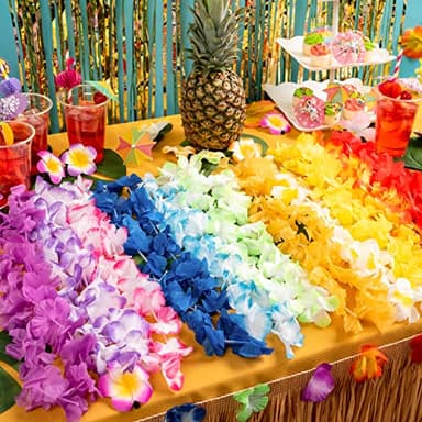 JOYIN 120 Counts Hawaiian Leis Bulk, Colorful Tropical Flower Leis for Kids Adults Hawaiian Beach Luau Party Favors Decorations - Image 8