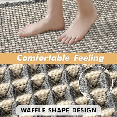 MIULEE Set of 2 Waffle Bathroom Rugs, Boho Bath Rugs Non Slip Washable, Super Absorbent Bath Mats, Ultra Soft Rubber Backed Shower Mats for Bathroom Floor, Tub, Dark Grey & Yellow, 17x24 Inch - Image 5