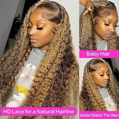 30inch Highlight Ombre Lace Front Wig Human Hair 13x6 HD Honey Blonde 4/27 Deep Wave Lace Frontal Wigs Glueless Wigs Human Hair - Image 5