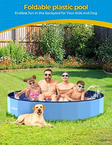 VISTOP Jumbo Foldable Dog Pool, Hard Plastic Shell Portable Swimming Pool for Dogs Cats and Kids Pet Puppy Bathing Tub Collapsible Kiddie Pool (87inch.D x 15.7inch.H, Blue) - Image 7