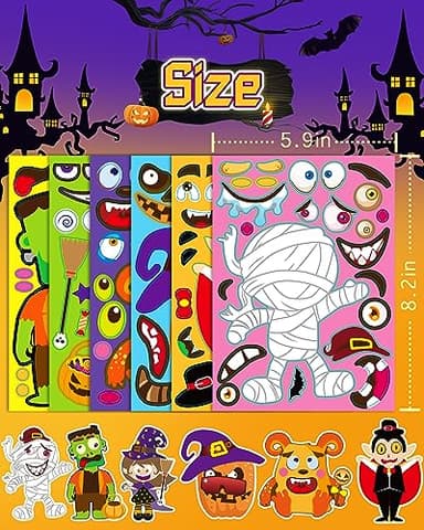 42 Sheets Halloween Party Favors Stickers for Kids, Halloween Crafts Make Your Own Stickers, Goodie Bag Fillers Toys Gifts Activities Games for Kids Party - Image 6