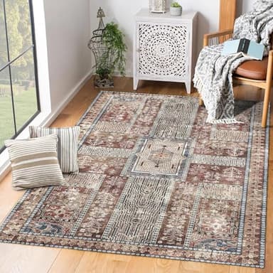 YARNSCAPE Vintage 9' x 12' Washable Area Rug - Stylish Indoor Rug for Living, Dining or Bedroom - Lightweight Carpet with Non-Slip Backing - Foldable for Easy Placement and Maintenance - Rust - Image 5