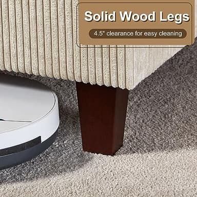 HOWE King Size Upholstered Platform Bed Frame, Wingback Bed with 50.8" Headboard, Corduroy/Solid Wood Leg/No Box Spring Needed/Noise Free/Cream - Image 6